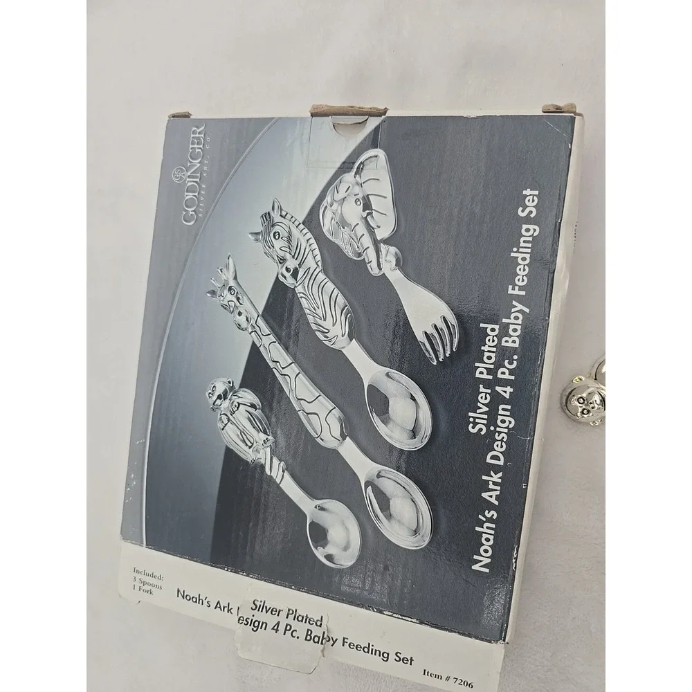 Godinger‎ Silver Plated Noah's Ark Design 4 Piece Baby Feeding Set - Item #7206